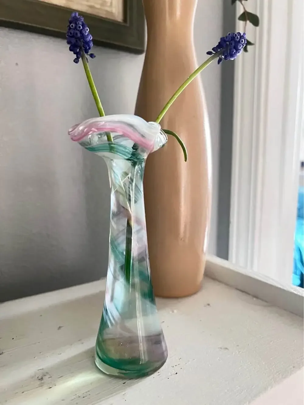 Vintage Swirl MCM Handblown glass bud vase multicolor design